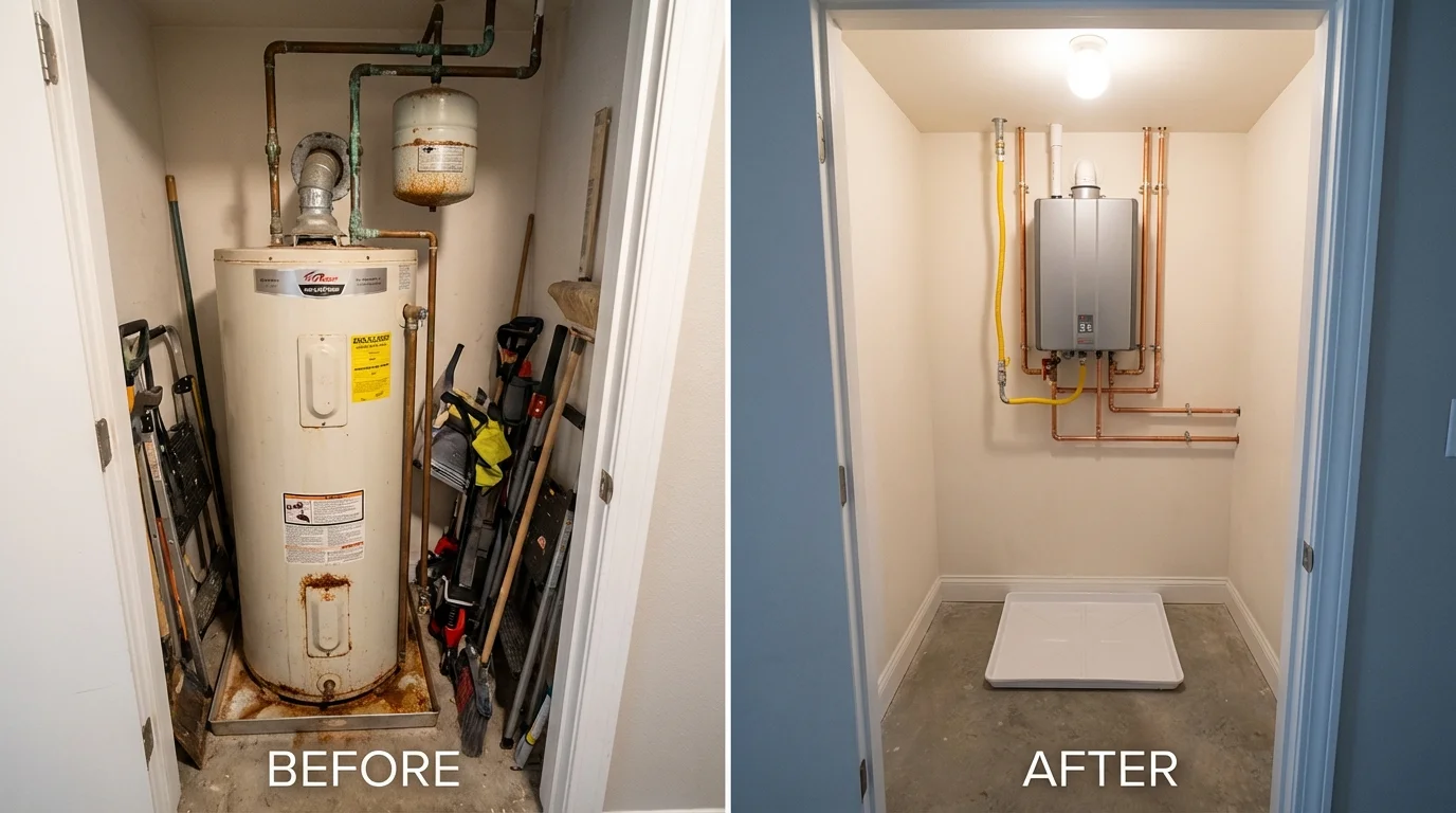 Tank water heater versus wall-mounted tankless unit comparison for Andrews, NC homeowners