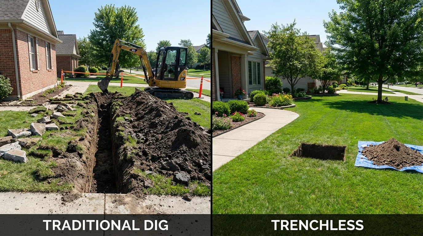 Trenchless sewer repair with minimal yard damage versus traditional excavation in Andrews, NC